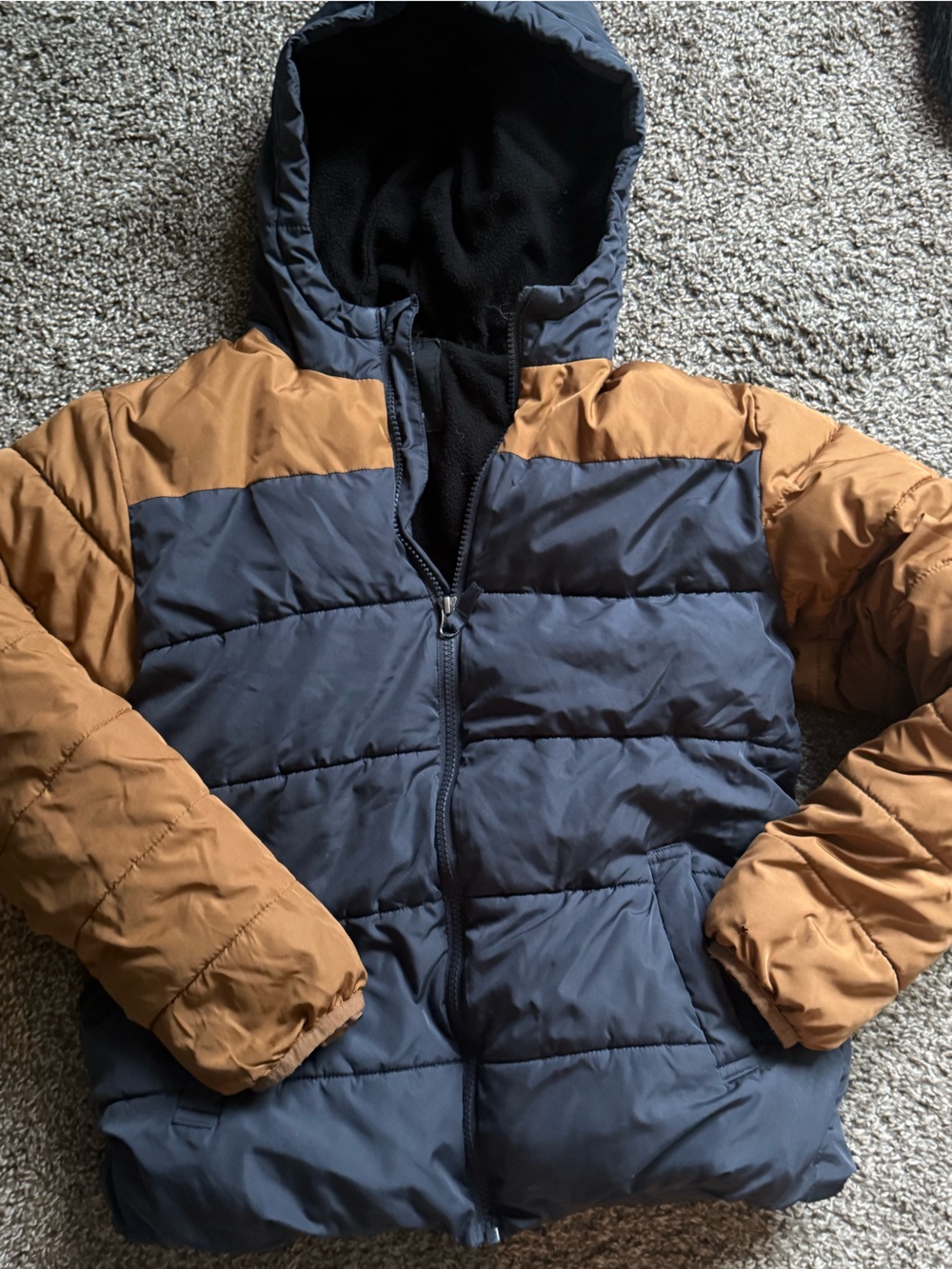Kids Colorblock Puffer Jacket - Navy & Brown